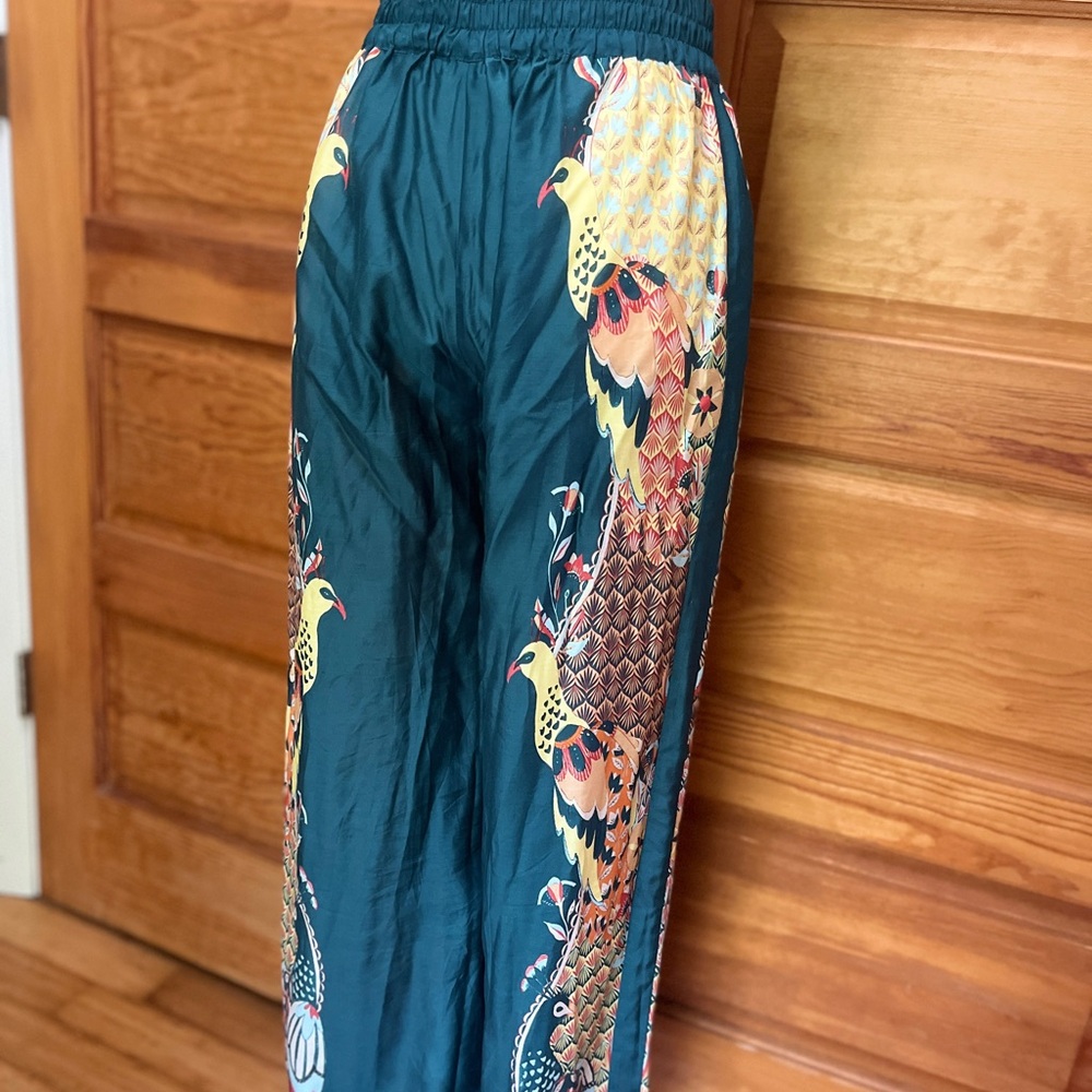 Peacock Print Teal Trousers